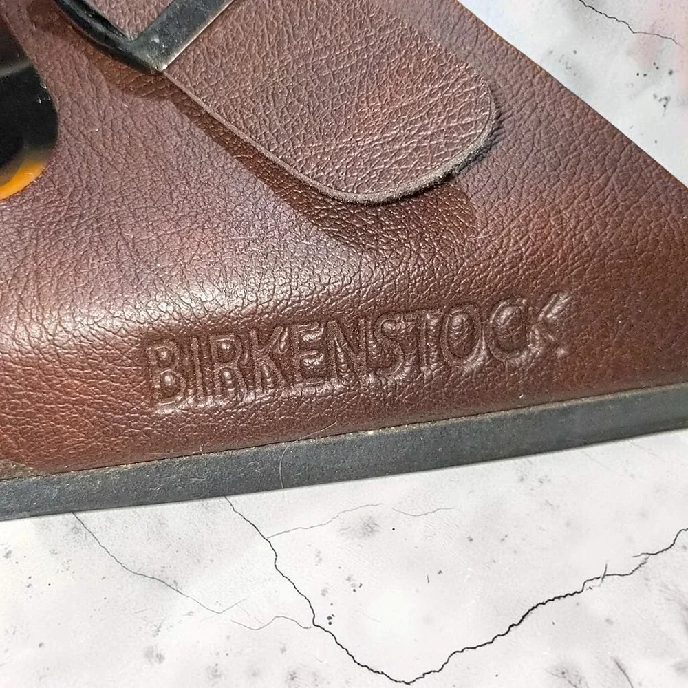 Birkenstock Arizona Brown Leather Sandals 44 Men 11 Double Strap Buckle Slides